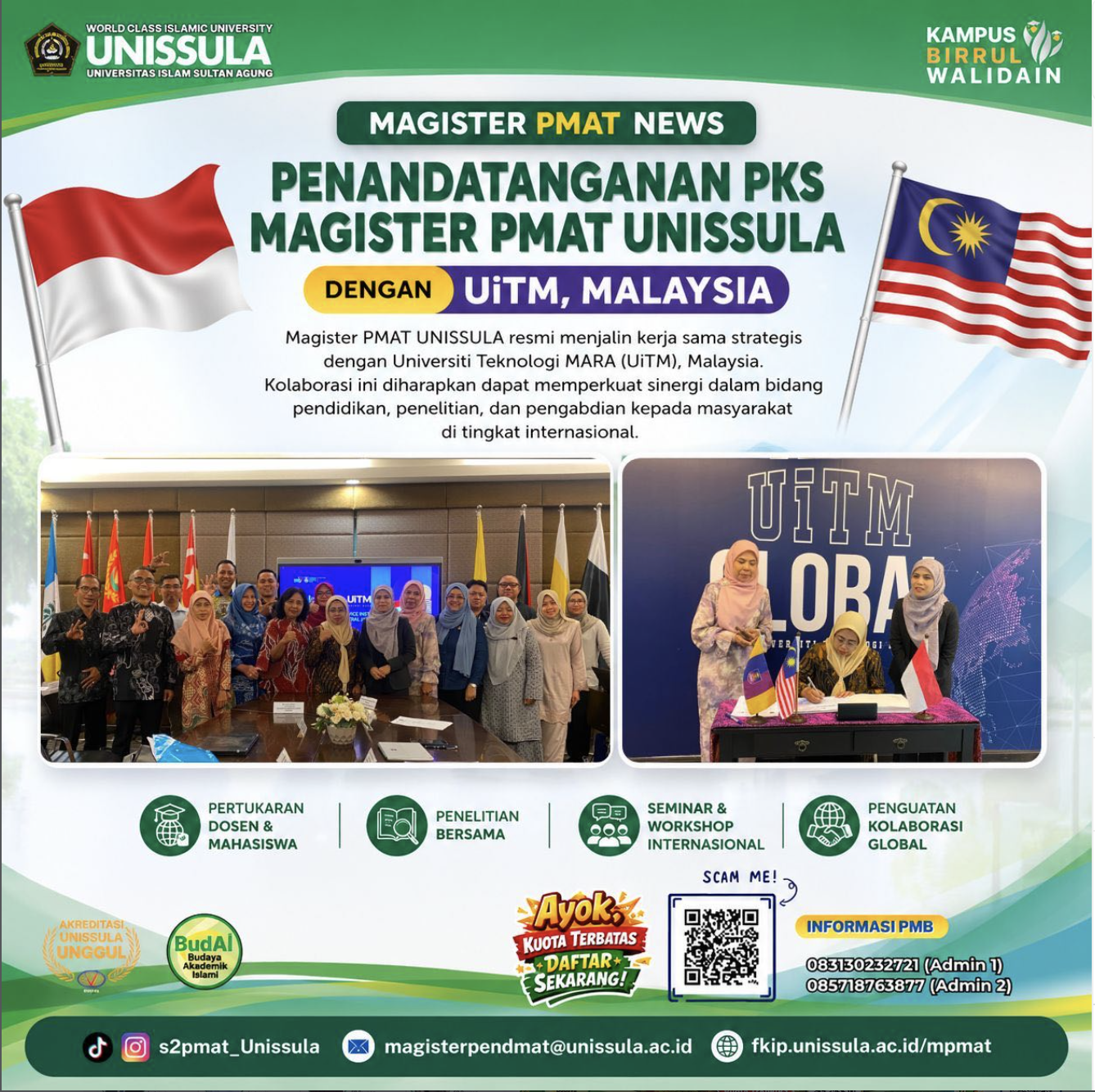 Penandatanganan PKS Magister Pendidikan Matematika UNISSULA dengan Universiti Teknologi MARA UiTM Malaysia