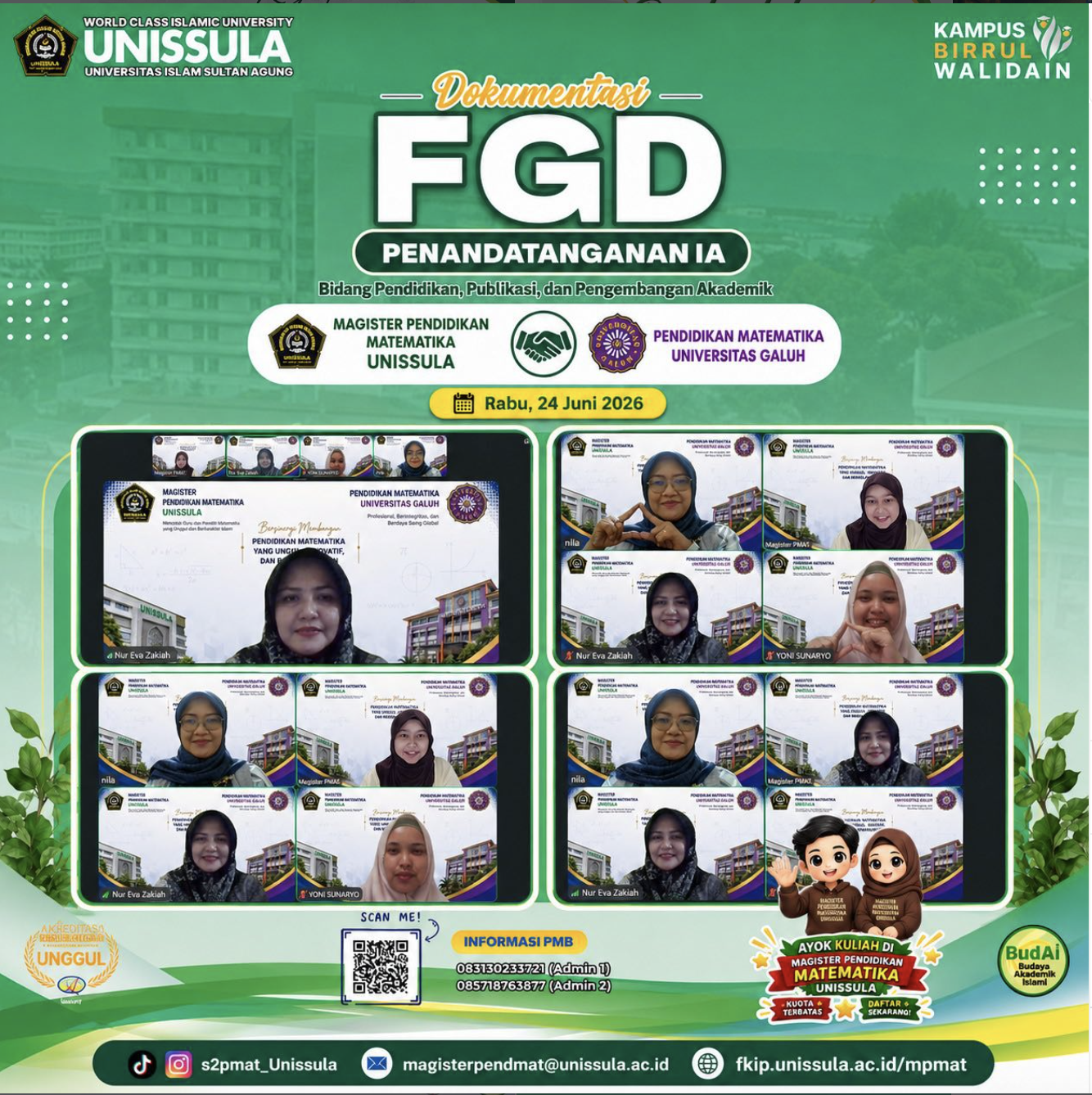 FGD dan Penandatanganan Implementation of Arrangement antara Magister Pendidikan Matematika UNISSULA dan Pendidikan Matematika Universitas Galuh