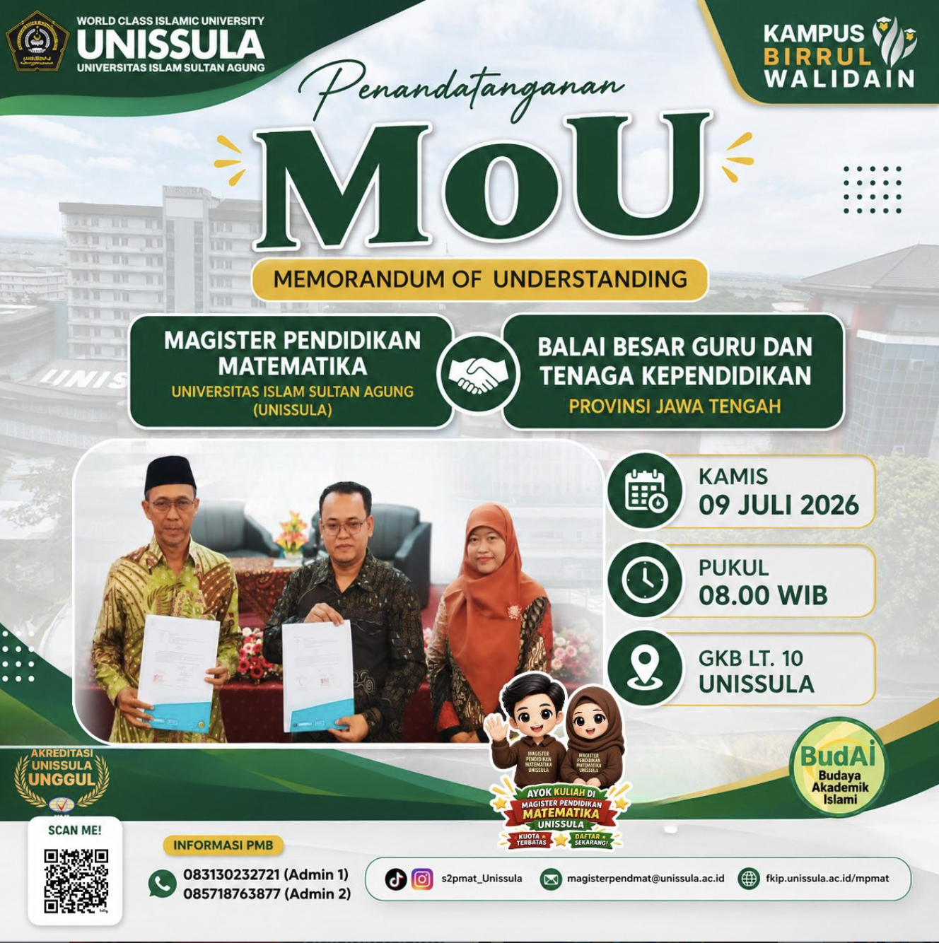Penandatanganan MoU Magister Pendidikan Matematika UNISSULA dengan Balai Besar Guru dan Tenaga Kependidikan Provinsi Jawa Tengah